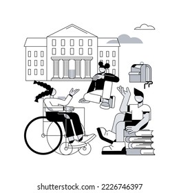 Socialization of pupils abstract concept vector illustration. Socialization in classroom, inclusivity program, school environment, pupils social interaction, peers play together abstract metaphor.