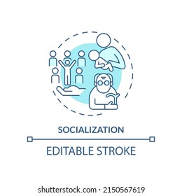 Socialization turquoise concept icon. Social norms. Social institutions function abstract idea thin line illustration. Isolated outline drawing. Editable stroke. Arial, Myriad Pro-Bold fonts used