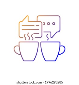 Socializing gradient linear vector icon. Friends meeting over coffee. Talking over hot cafe drinks. Thin line color symbols. Modern style pictogram. Vector isolated outline drawing