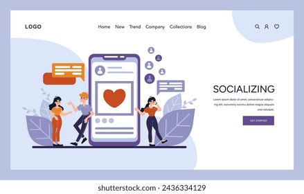 Socializing set. Cheerful people engage in lively digital conversations, sharing emotions and connections through social media platforms. Vector illustration