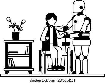 Socially Assistive Robot Concept, Nursing Home bot vector icon design, Robotic medicine symbol, Healthcare Scene Sign, Innovation Artificial Intelligence Works in Modern Clinic stock illustration