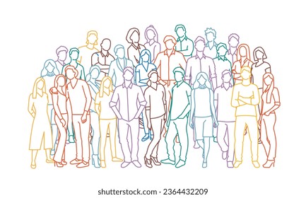 Personas multiculturales y multirraciales socialmente diversas en un contexto blanco aislado. Ilustración vectorial dibujada a mano.