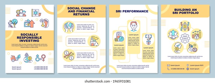 Socially responsible investing brochure template. Financial returns. Flyer, booklet, leaflet print, cover design with linear icons. Vector layouts for presentation, annual reports, advertisement pages