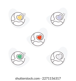 Icono de línea vector socialmente responsable en estilo dibujado a mano. Icono de la Tierra y el corazón.