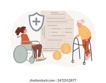 Social-security benefit isolated concept vector illustration. Social security protection, application form, benefit calculator, retirement insurance, disability income, agent vector concept.