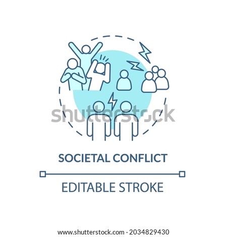 Societal conflict blue concept icon. Relationships in society. Relations in groups. Conflict management abstract idea thin line illustration. Vector isolated outline color drawing. Editable stroke