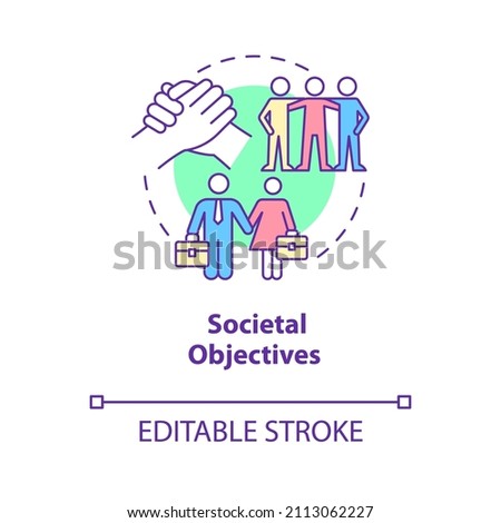 Societal objectives concept icon. Social needs and challenges. HR management abstract idea thin line illustration. Isolated outline drawing. Editable stroke. Roboto-Medium, Myriad Pro-Bold fonts used
