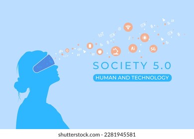 Society 5 illustration for better living. Technology that makes it easier for humans