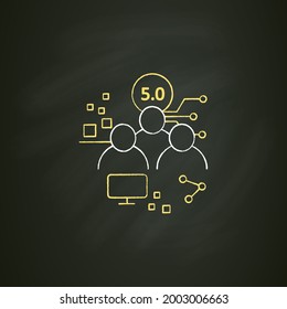 Society 5.0 chalk icon.Human-centered association.Super-smart society. Sustainable, inclusive system, powered by technologies.Isolated vector illustration on chalkboard