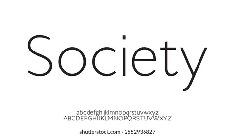 Gesellschaft, Abstrakte dünne Linie Schriftart Alphabet. Minimal moderne Modeschriftarten und -nummern. Typografie Schrift Großbuchstaben Kleinbuchstaben und Zahl. Vektorgrafik
