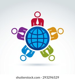 Society and business tem taking care about the world, global peace wealth and ecology theme icon, vector conceptual stylish symbol for your design.