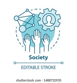 Society Concept Icon. Community, Social Integration And Relations Idea Thin Line Illustration. Social Responsibility, Solidarity And Tolerance. Vector Isolated Outline Drawing. Editable Stroke