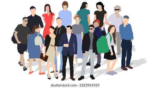 Society concept. A small circle of people of different ages and skin colors. Diverse people group. Flat vector illustration isolated on background.