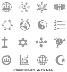 Symbole der Gesellschaft und der Kultur. Graues Flachdesign. Vektorgrafik.