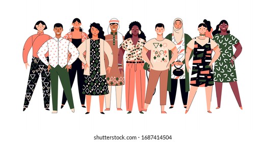 Society diversity - crowd of multiethnic people, vector illustration isolated.
