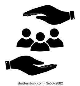 Society in hand icon, care symbol vector illustration. Flat design style