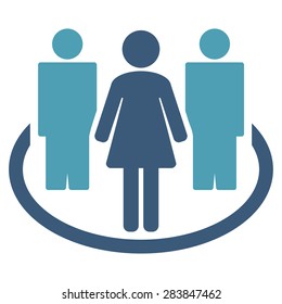 Society icon from Business Bicolor Set. Vector style: bicolor flat symbol, cyan and blue colors, rounded angles, white background.