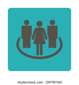 Society icon. Vector style is grey and cyan colors, flat rounded square button on a white background.