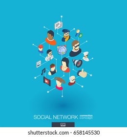 Society integrated 3d web icons. Digital network isometric interact concept. Connected graphic design dot and line system. Abstract background for social media, people communication. Vector Infograph