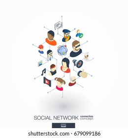 Society integrated 3d web icons. Digital network isometric interact concept. Connected graphic design dot and line system. Abstract background for social media, people communication. Vector on white.