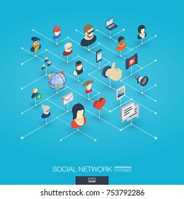 Society integrated 3d web icons. Digital network isometric interact concept. Connected graphic design dot and line system. Abstract background for social media, people communication. Vector Infograph