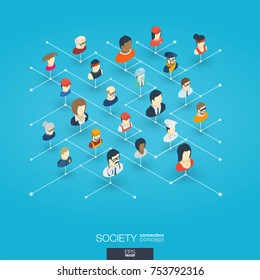 Society integrated 3d web icons. Digital network isometric interact concept. Connected graphic design dot and line system. Abstract background for social media, people communication. Vector Infograph