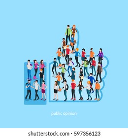 Society Isometric Conceptual Like With People Crowd In Shape Of Hand With Up Thumb Isolated Vector Illustration