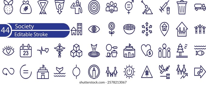 Society Line Editable Icons set. Vector illustration in modern thin line style of people related icons , social group, diversity, communication, and more.