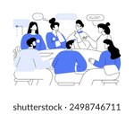 Society meeting isolated cartoon vector illustrations. Group of smiling students in identical badges sitting at a round table and discussing social problems, educational process vector cartoon.