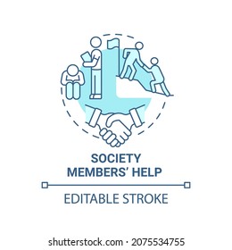 Society members help blue concept icon. Social entrepreneurship benefits abstract idea thin line illustration. Supporting group of people. Vector isolated outline color drawing. Editable stroke