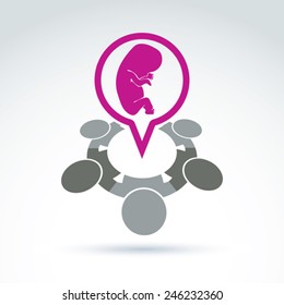 Society and organizations taking care about new born children and unborn, women health, prenatal, vector conceptual unusual symbol for your design.
