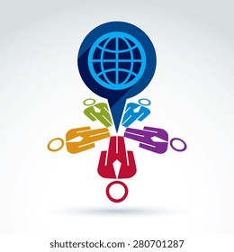 Society and organizations taking care about the world, global peace wealth and ecology theme icon, vector conceptual stylish symbol for your design.