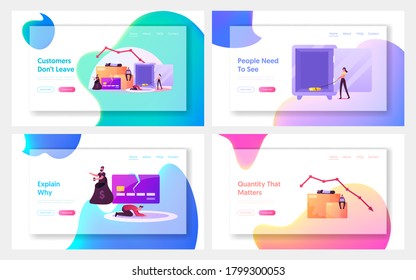 Society Pauperization Landing Page Template Set. Beggar Sleeping and Begging on Street, Homeless Adult Poor People, Bums Characters Beg Money and Need Help, Impoverishment. Cartoon Vector Illustration