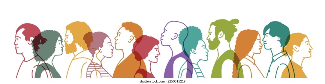 Society or population, social diversity. Men and women. Hand drawn vector illustration.