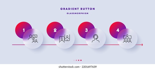 Society set icon. Education, presenter, speech bubble, direct speech, social networks, friendship, relationships, headphones, operator, leader. Glassmorphism style. Vector line icon for Business