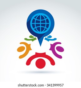 Society taking care about the world, global peace wealth and ecology theme icon, vector conceptual stylish symbol for your design.