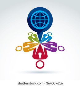 Society taking care about the world, global peace wealth and ecology theme icon, vector conceptual stylish symbol for your design.
