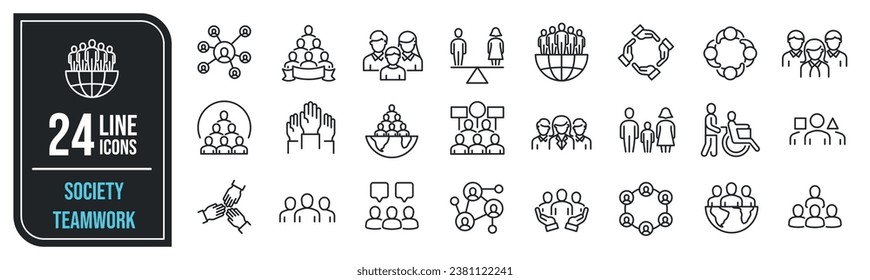 Society, teamwork thin line icons. For website marketing design, logo, app, template, ui, etc. Vector illustration.