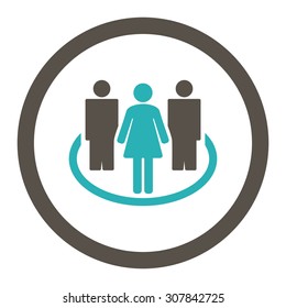 Society vector icon. This rounded flat symbol is drawn with grey and cyan colors on a white background.
