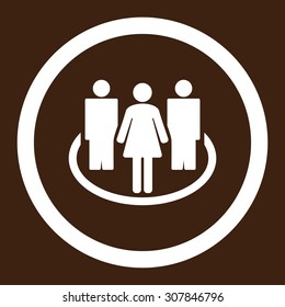 Society vector icon. This rounded flat symbol is drawn with white color on a brown background.