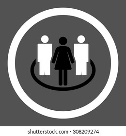 Society vector icon. This rounded flat symbol is drawn with black and white colors on a gray background.