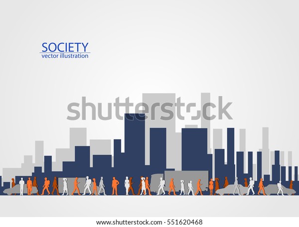 Society vector illustration. Vector background of\
city with people.