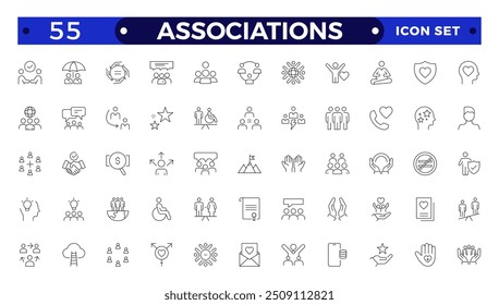 Iconos web de la sociedad en estilo de línea. Equipo, grupo, personas, trabajo en equipo, social, asociacion, cooperacion, colección. Conjunto de iconos de esquema de asociaciones.
