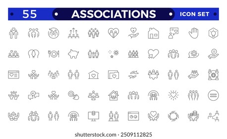 Iconos web de la sociedad en estilo de línea. Equipo, grupo, personas, trabajo en equipo, social, asociacion, cooperacion, colección. Conjunto de iconos de esquema de asociaciones.
