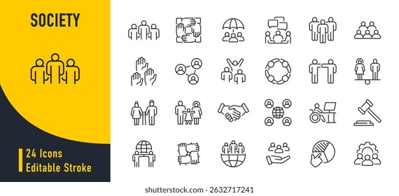 Society web icons in line style. Team, group, people, teamwork, social, association, cooperation, collection. Vector illustration.