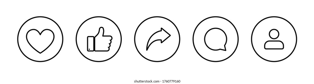 Socila Media, Heart, Like, Share, Comment Linear Icon. Social Media Vector Isolated Linear Sign. Stock Vector Elements. EPS 10