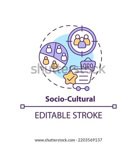 Socio cultural concept icon. Customer behavior research. PESTLE analysis abstract idea thin line illustration. Isolated outline drawing. Editable stroke. Arial, Myriad Pro-Bold fonts used Zdjęcia stock © 