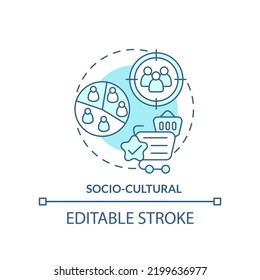 Socio Cultural Turquoise Concept Icon. Customer Behavior Research. PESTLE Analysis Abstract Idea Thin Line Illustration. Isolated Outline Drawing. Editable Stroke. Arial, Myriad Pro-Bold Fonts Used