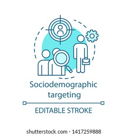 Sociodemographic targeting turquoise concept icon. User behavior idea thin line illustration. Behavioral analytics for marketing vector isolated outline drawing. Customer prediction. Editable stroke