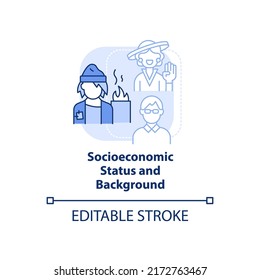 Socioeconomic status and background light blue concept icon. Type of diversity abstract idea thin line illustration. Isolated outline drawing. Editable stroke. Arial, Myriad Pro-Bold fonts used